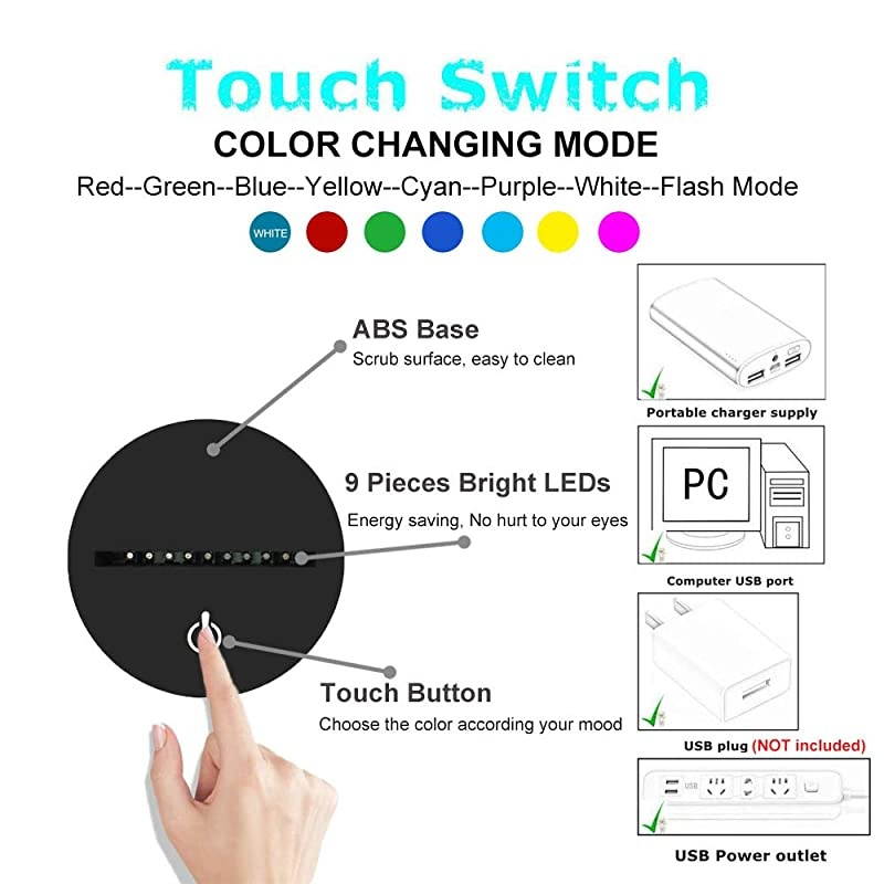 World Airplane Night Light 3D Illusion Lamp 7 Color Changing Touch Control with USB Cable LED Table Desk Decor Lamps Christmas Birthday Gifts for Kids Boys Pilot Plane Lover