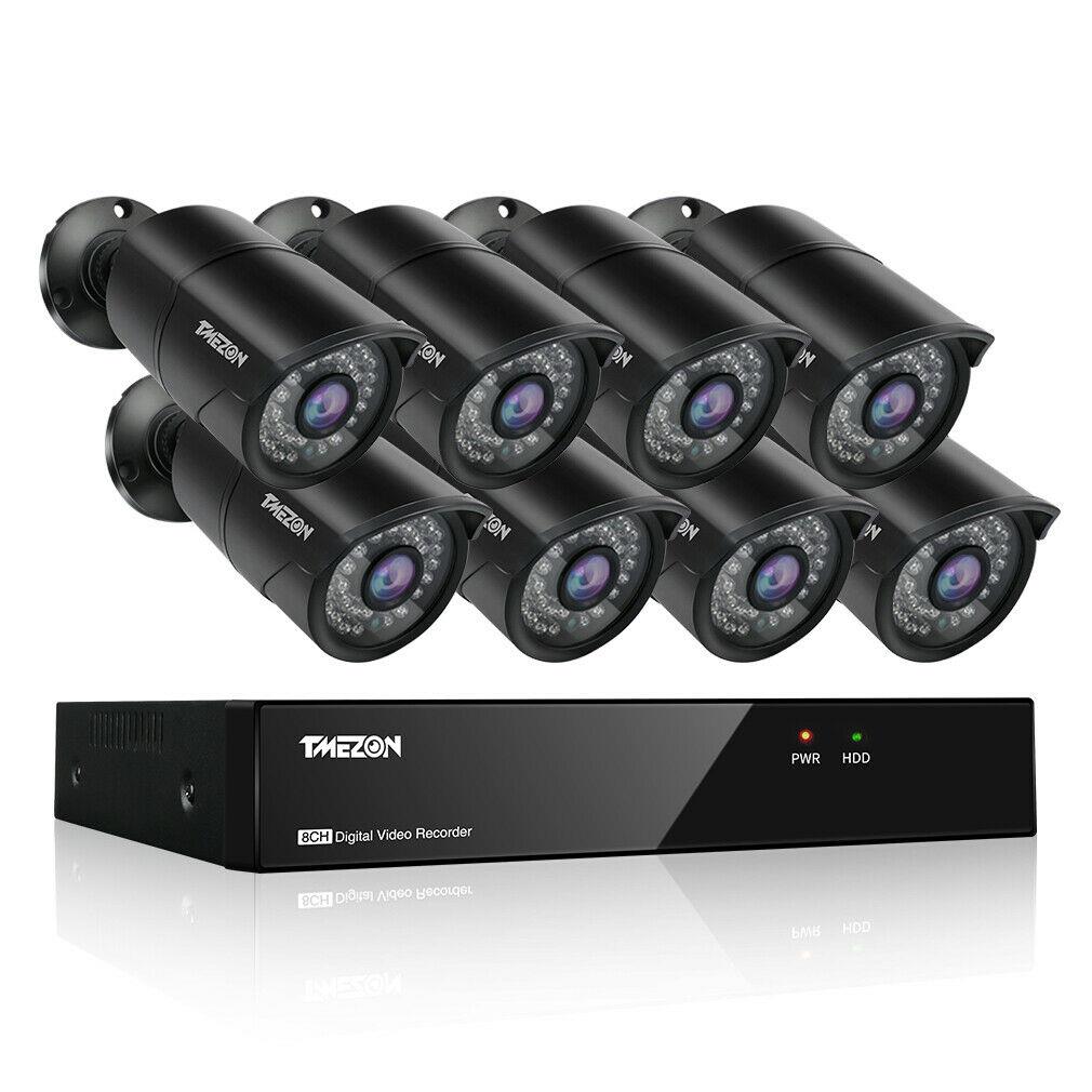 5MP 16CH Security Camera System, TMEZON 5-IN-1 8 Channel Video DVR Recorder, Surveillance Security Kit 8pcs Indoor Outdoor CCTV Camera IR NIght Vision IP66 Weatherproof, Free APP