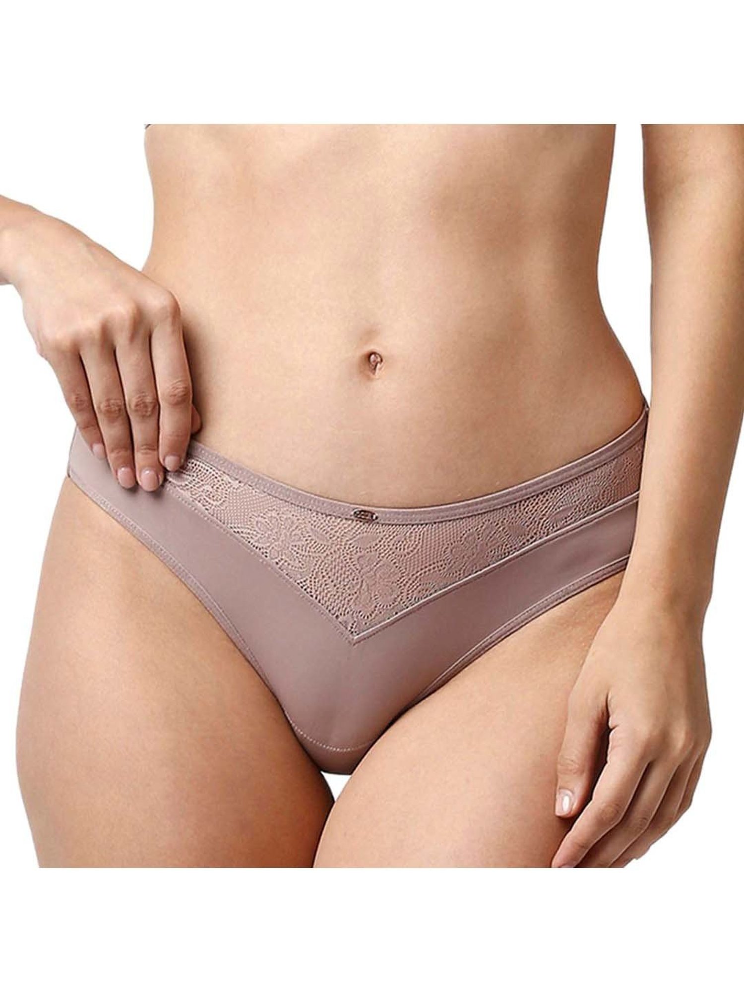 Soie Pink & Grey Lace Work Bikini Panties - Pack Of 2