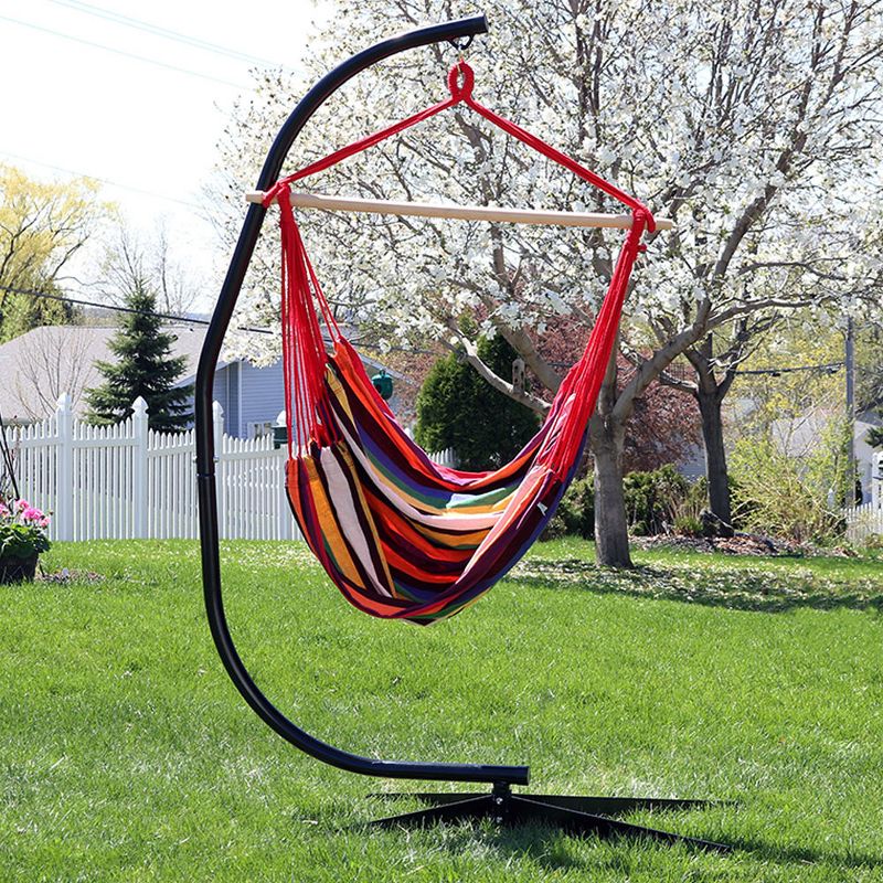 Sunnydaze Jumbo Extra Large Hanging Rope Hammock Chair Swing with C-Stand - 300 lb Weight Capacity - Sunset