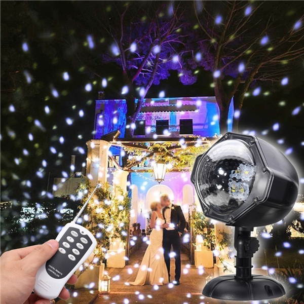 8W Snow Falling Moving Remote Control LED Projector Stage Light Christmas Outddor Garden Party Lamp  EU Plug