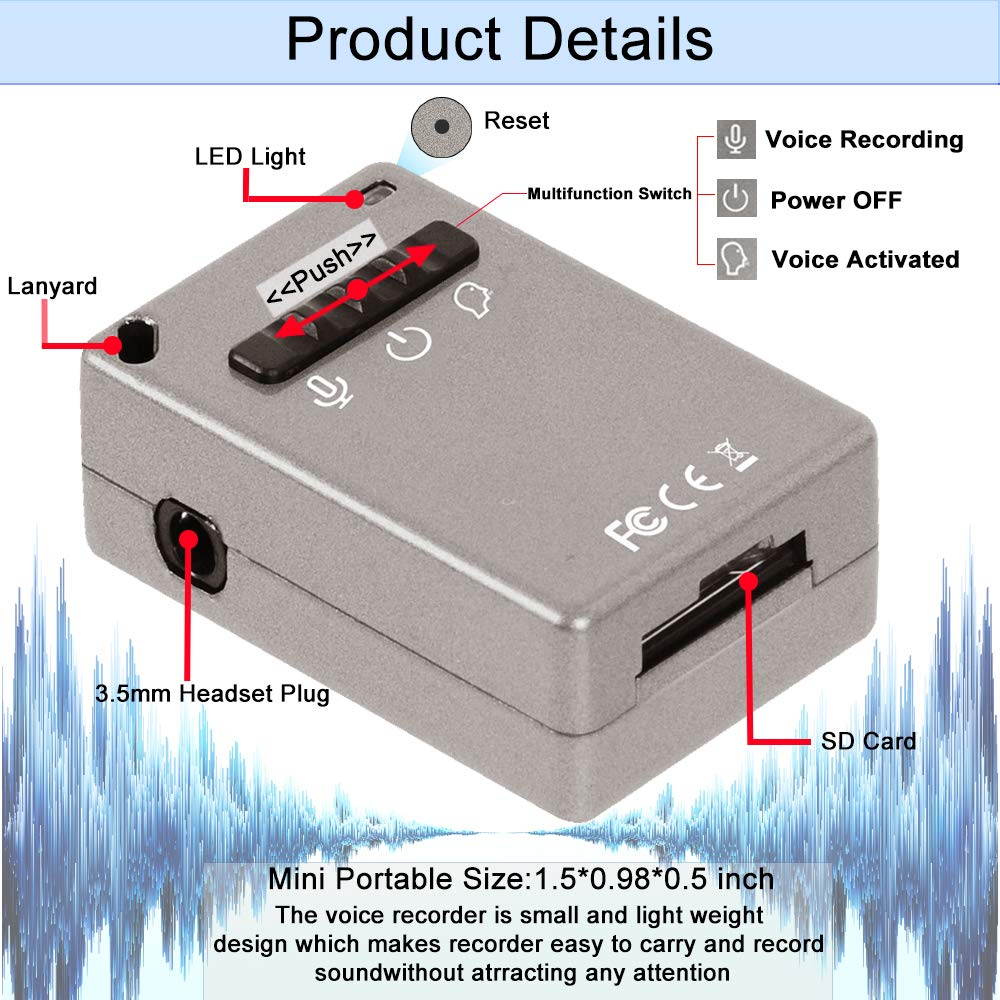 Digital Voice Recorder,eoqo Voice Activated Audio Recorder Playback by 3.5mm Plug Earphone - 15 hours Voice Recording - Sound Voice Recorder with 16GB Memory Card