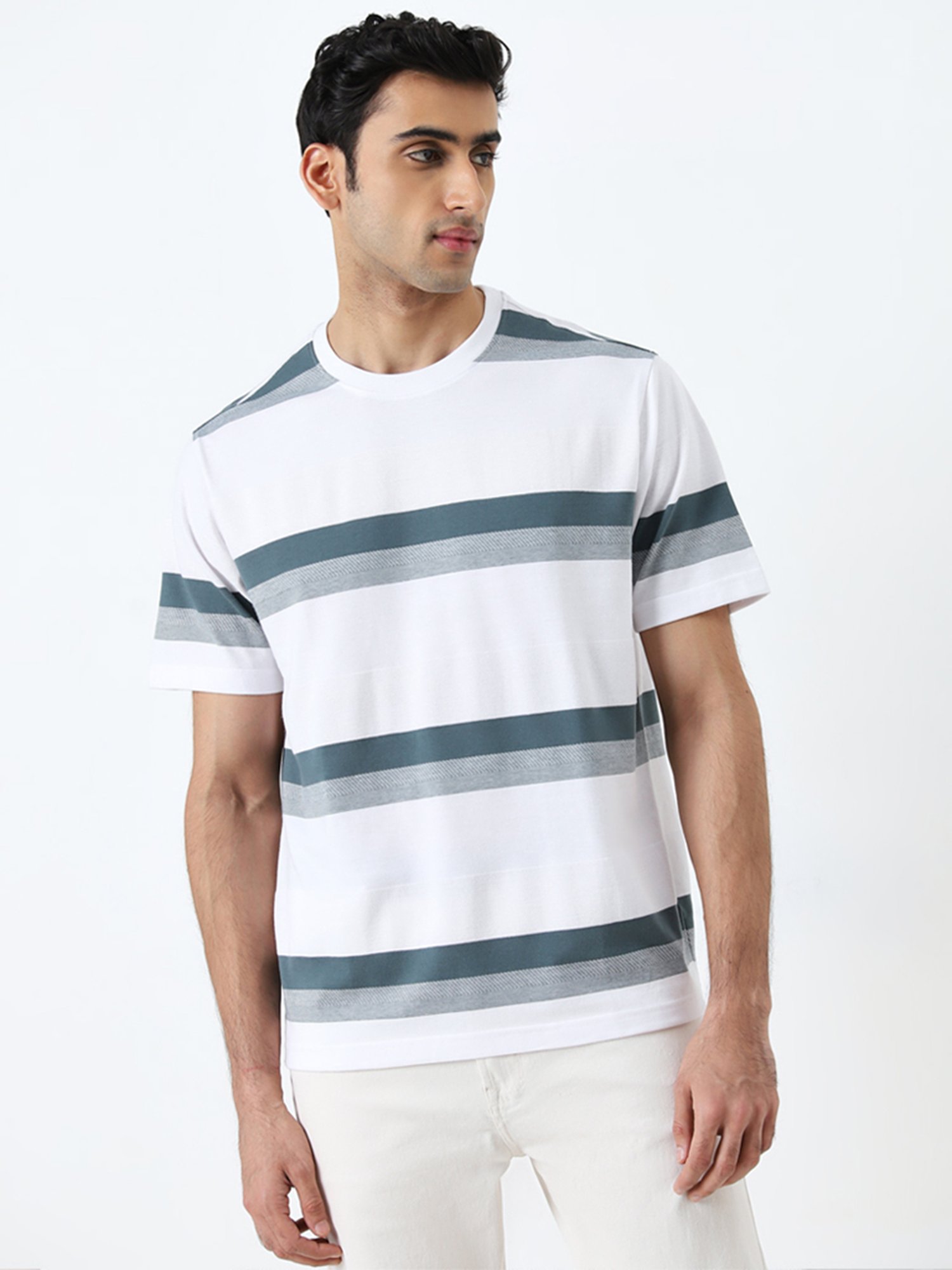 WES Lounge by Westside Dark Sage Striped Relaxed-Fit T-Shirt