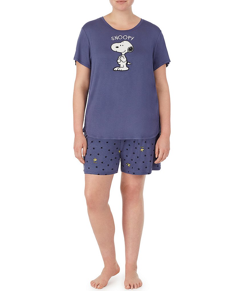 Peanuts Plus Snoopy Appliqued Solid Jersey Knit Sleep Tee