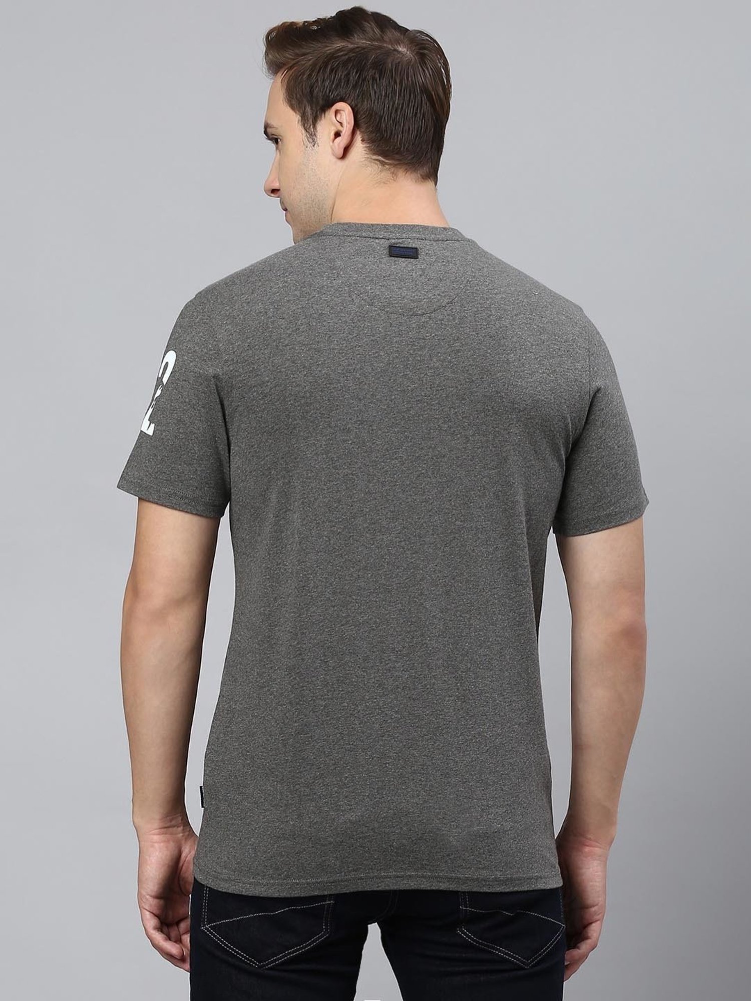 Beverly Hills Polo Club Dark Grey Regular Fit Cotton Crew T-Shirt