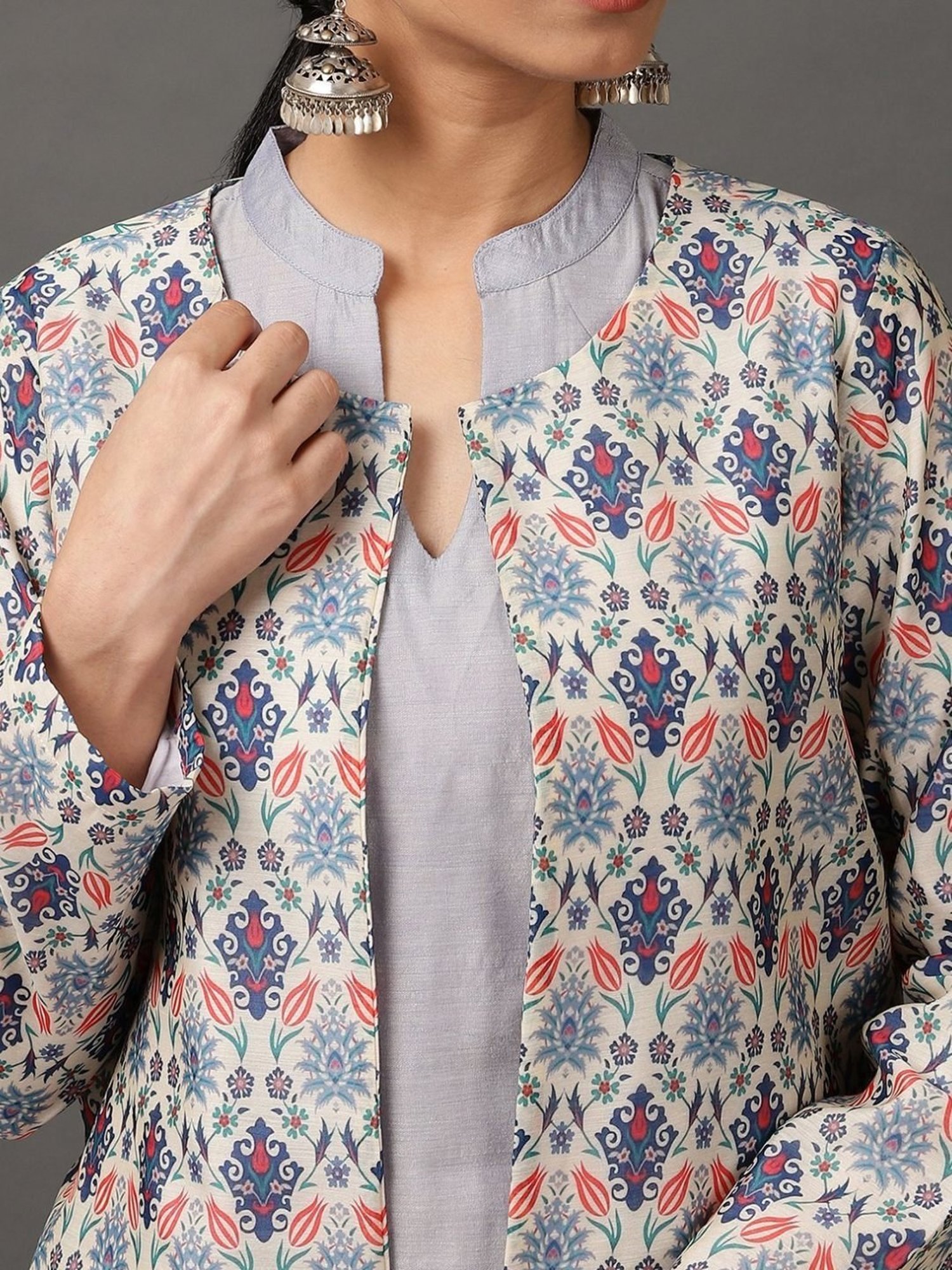 Nuhh Light Blue Chanderi Kurta & Pant Set with Jacket