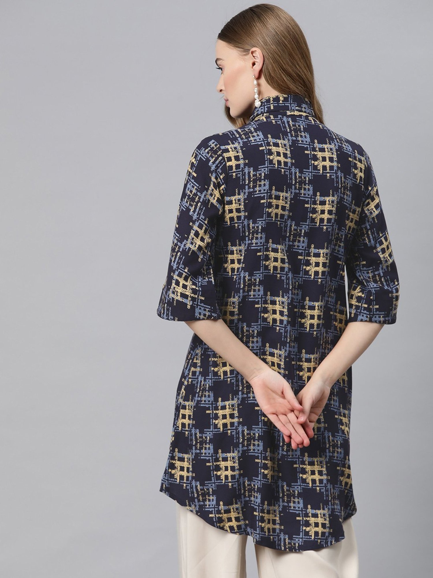 Cottinfab Navy Printed Top