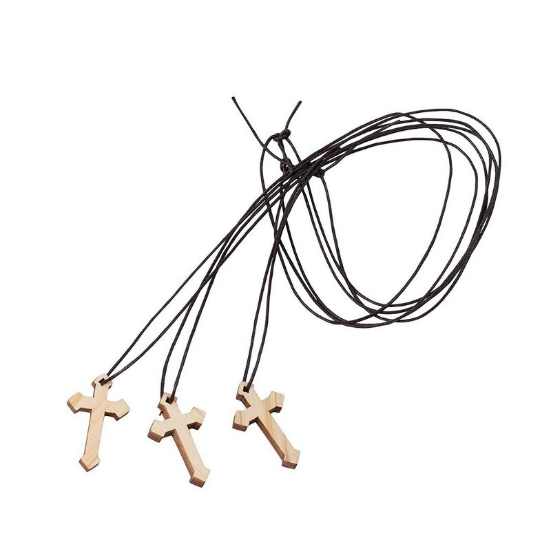 Genie Crafts 36-Pack Bulk Mini Wooden Cross Pendant Necklaces for Gifts, Arts and Crafts, 1.37 x 0.8 x 0.2 In