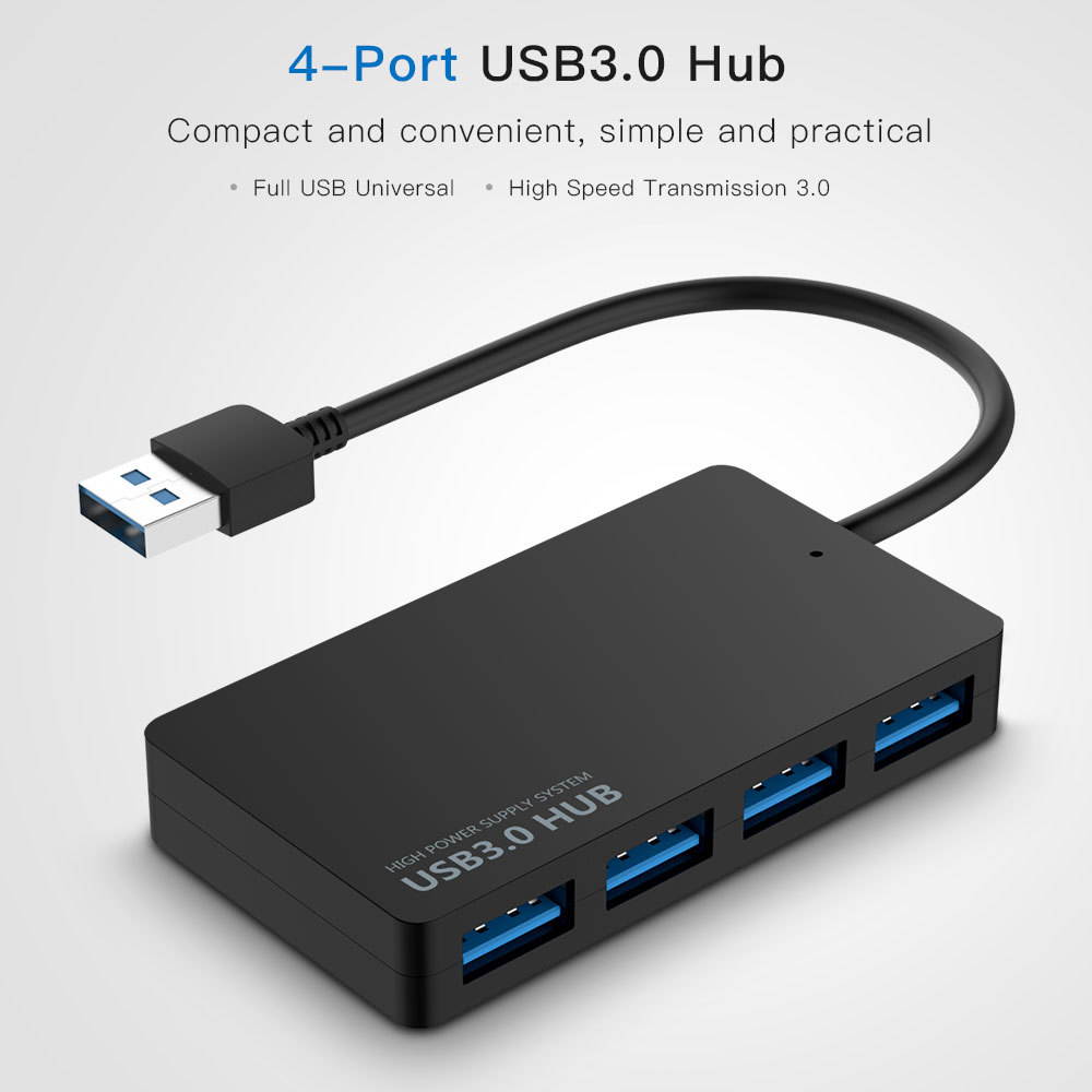 4-Port USB 3.0 Hub, USB Ultra Slim Data Hub Adapter, Compatible for MacBook Air, Mac Mini, iMac Pro, Microsoft Surface, Ultrabooks,PC, Laptop and Other USB Devices, USB Splitter(Black)