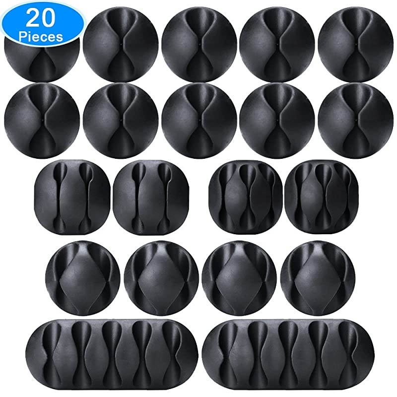20 Pieces Cable Clips Black Cable Holder Cord Organizer Wire Holder for Cable Wire and Cord Management System