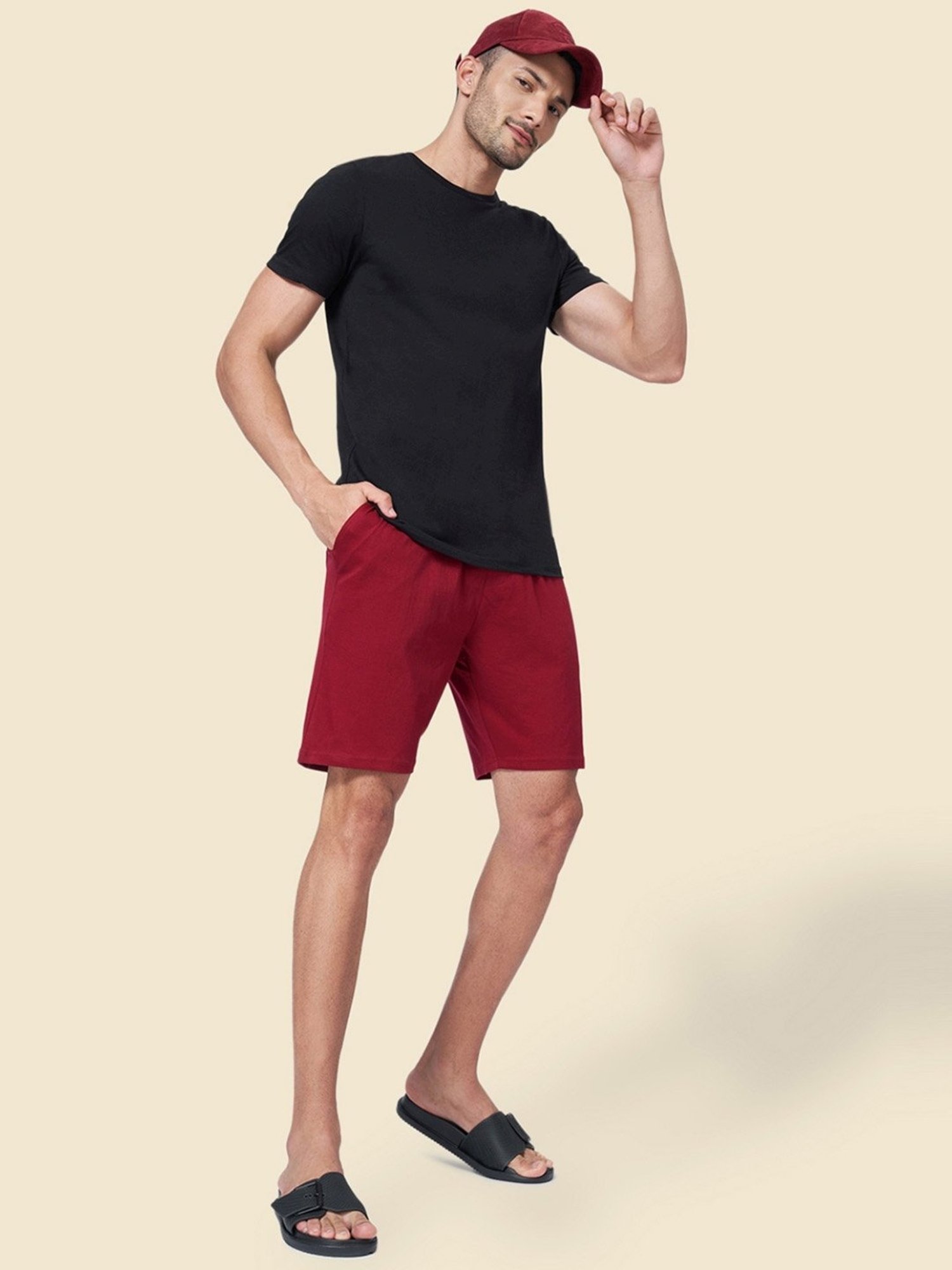 Ajile by Pantaloons Wine Cotton Slim Fit Lounge Shorts