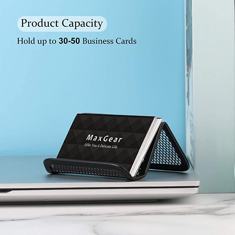 Business Card Holder for Desk Metal Business Card Holders Mesh Business Card Holder Display Desk Business Card Stand Business Card Desk Holder with 50 Business Cards Capacity Black, 2 Pack