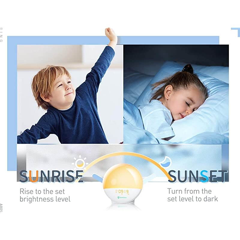 Sunrise Alarm Clock, A80S Smart Wake up Light Work with Alexa, Sleep Aid Digital Alarm Clock with Sunset Simulation, Snooze/FM Radio /7 Natural Sounds and 4 Alarms for Adults & Kids
