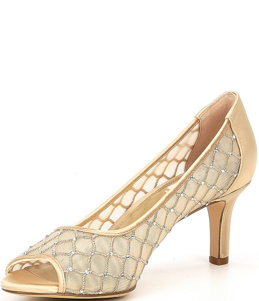 Alex Marie Bessika Rhinestone Detail Peep-Toe Mesh Pumps