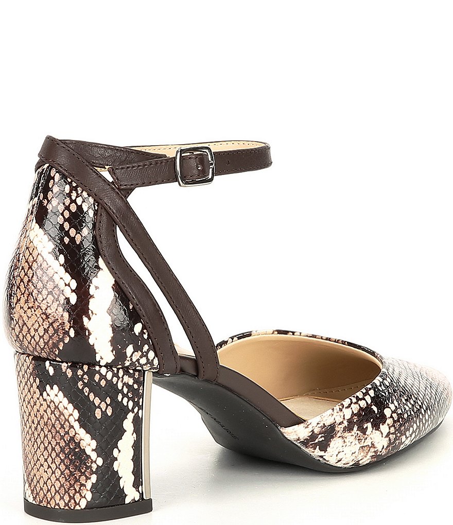 Alex Marie Nelvin Snake Print Ankle-Strap Block Heel Pumps