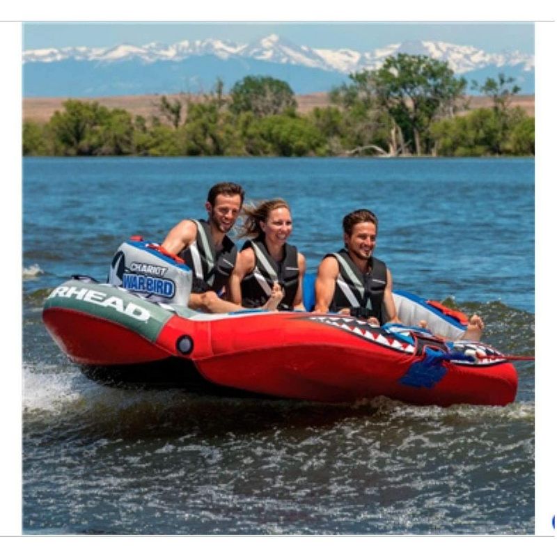 Airhead Sportsstuff Chariot Warbird 2 Double Rider Towable Portable Inflatable Water Tube for Boating with Tow Point, Safety Speed Valve, & Handles