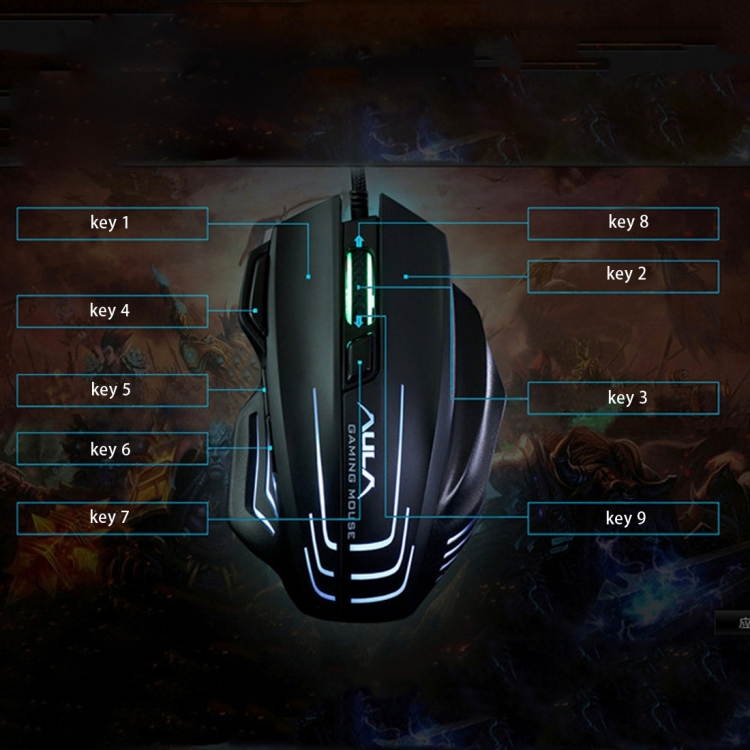 Aula Series Ghost Shark II Colourful Light 7D Optical Competitive USB Wired Game Mouse, Maximum Resolution of 4000 DPI