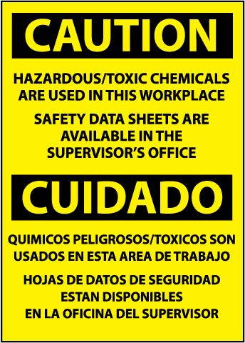 NMC ESC308RC-CAUTION, HAZARDOUS TOXIC CHEMICALS ARE USE (BILINGUAL), 20X14, RIGID PLASTIC (1 EACH)