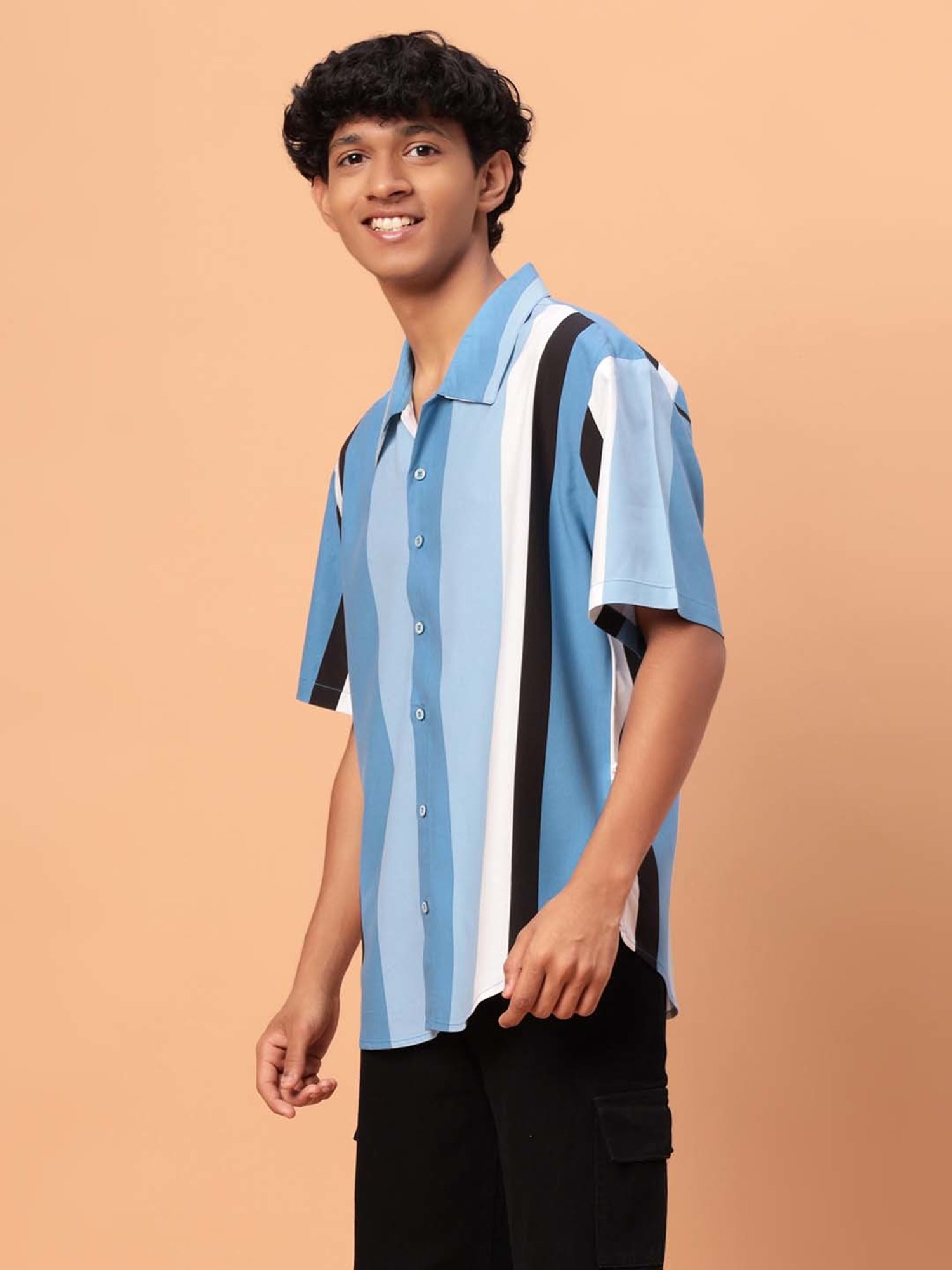 TeenTrums Kids Blue & White Cotton Striped Shirt