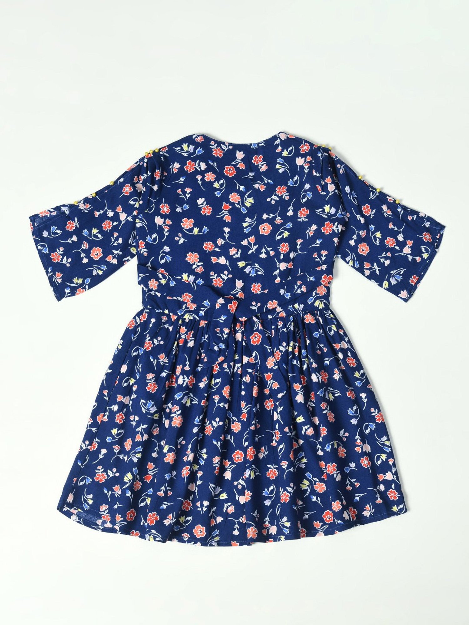 Bella Moda Kids Blue Floral Print Full Sleeves Fit & Flare Dress