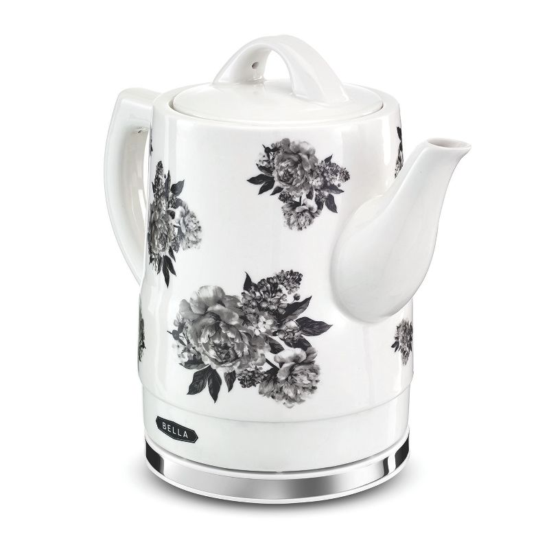 Bella 14746 Stylish 1.5 Liter 1350 Watt Long Neck Spout Ceramic Cordless Electric Kettle with 360 Degree Swivel Base, Black Floral