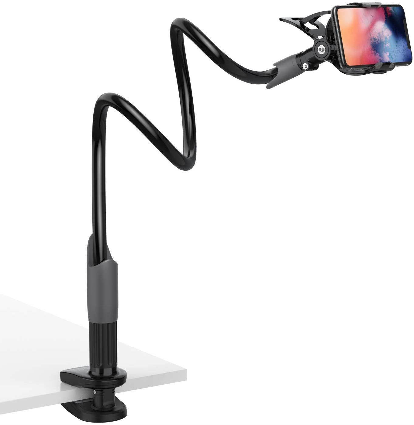 Gooseneck Bed Phone Holder Mount - Lamicall Flexible Long Arm Clip Clamp for Desk, Bendy Lazy Bracket Bedside Stand, Compatible with iPhone 11 Pro Xs Max XR X 8 7 6 Plus Samsung S10 S9 S8 Nintendo