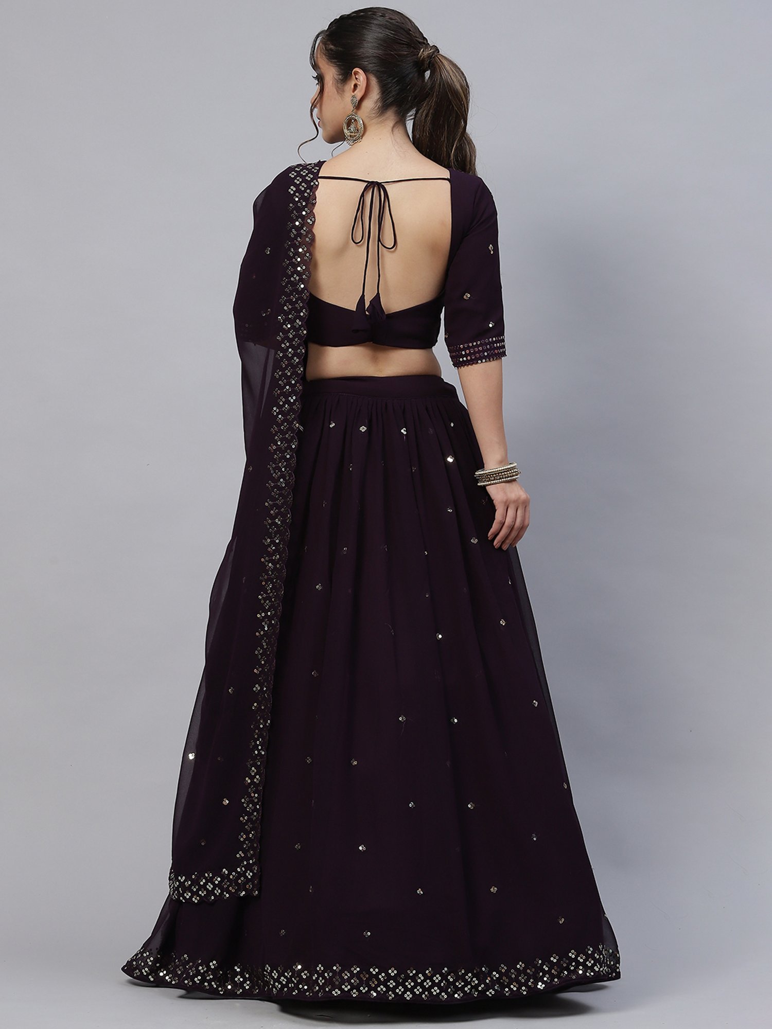 SHUBHKALA Dark Purple Embellished Lehenga Choli Set With Dupatta