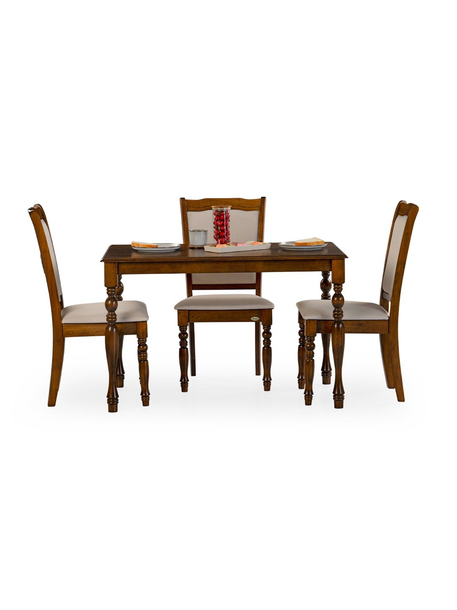 Durian Franceska Brown & Beige Solid Wood 4 Seater Dining Table Set
