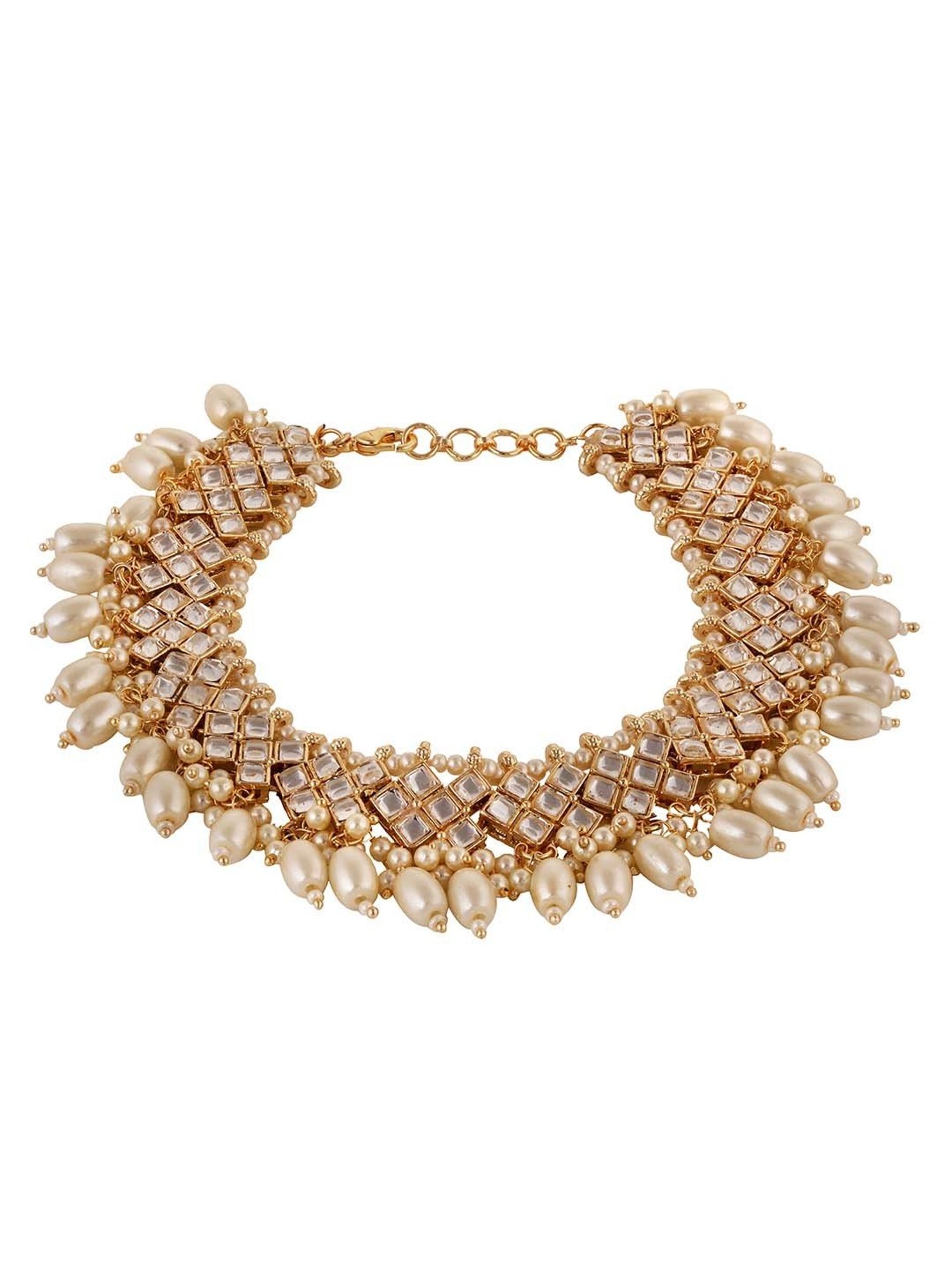 Saraf RS Jewellery Gold Toned Kundan-studded Pearl Beadded Ethnic Bridal Payal/Anklets - Set of 2