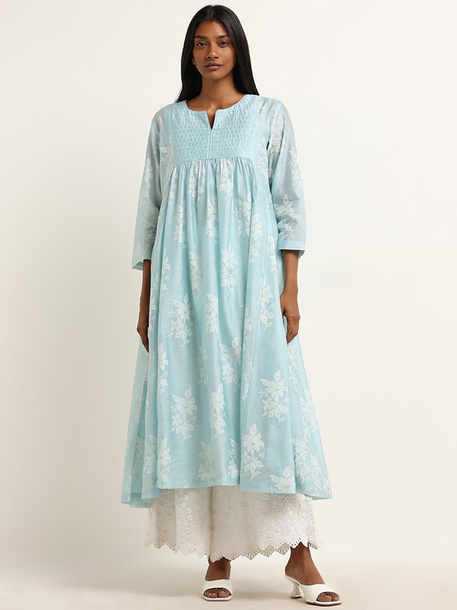 Zuba by Westside Blue Bandhani Floral Design A-Line Kurta with Camisole