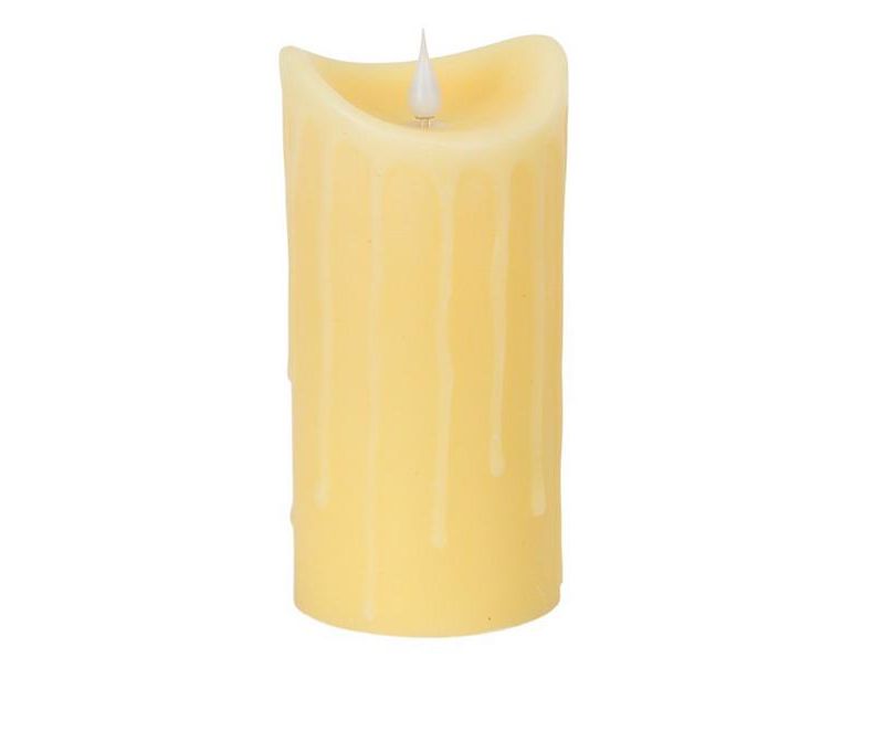Melrose 7" Prelit LED Simplux Dripping Wax Flameless Pillar Candle with Moving Flame - Ivory
