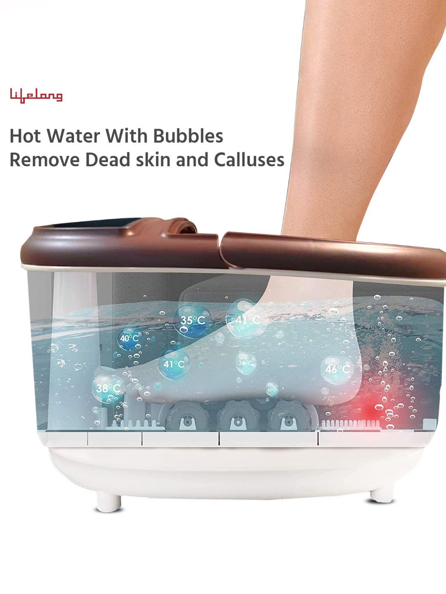 Lifelong LLM306 Electric Foot Spa Massager with 8 Rollers (Brown)