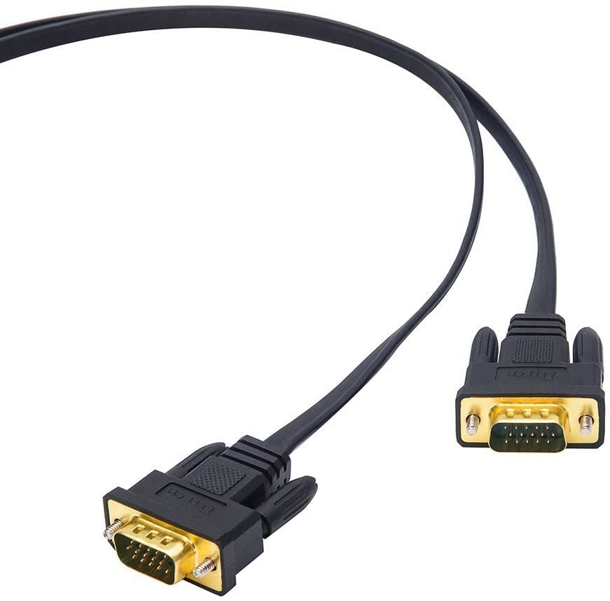 DTECH 25ft Ultra Thin Flat Type Computer Monitor VGA Cable Standard 15 Pin Male to Male Connector SVGA Wire 25 Feet - Black