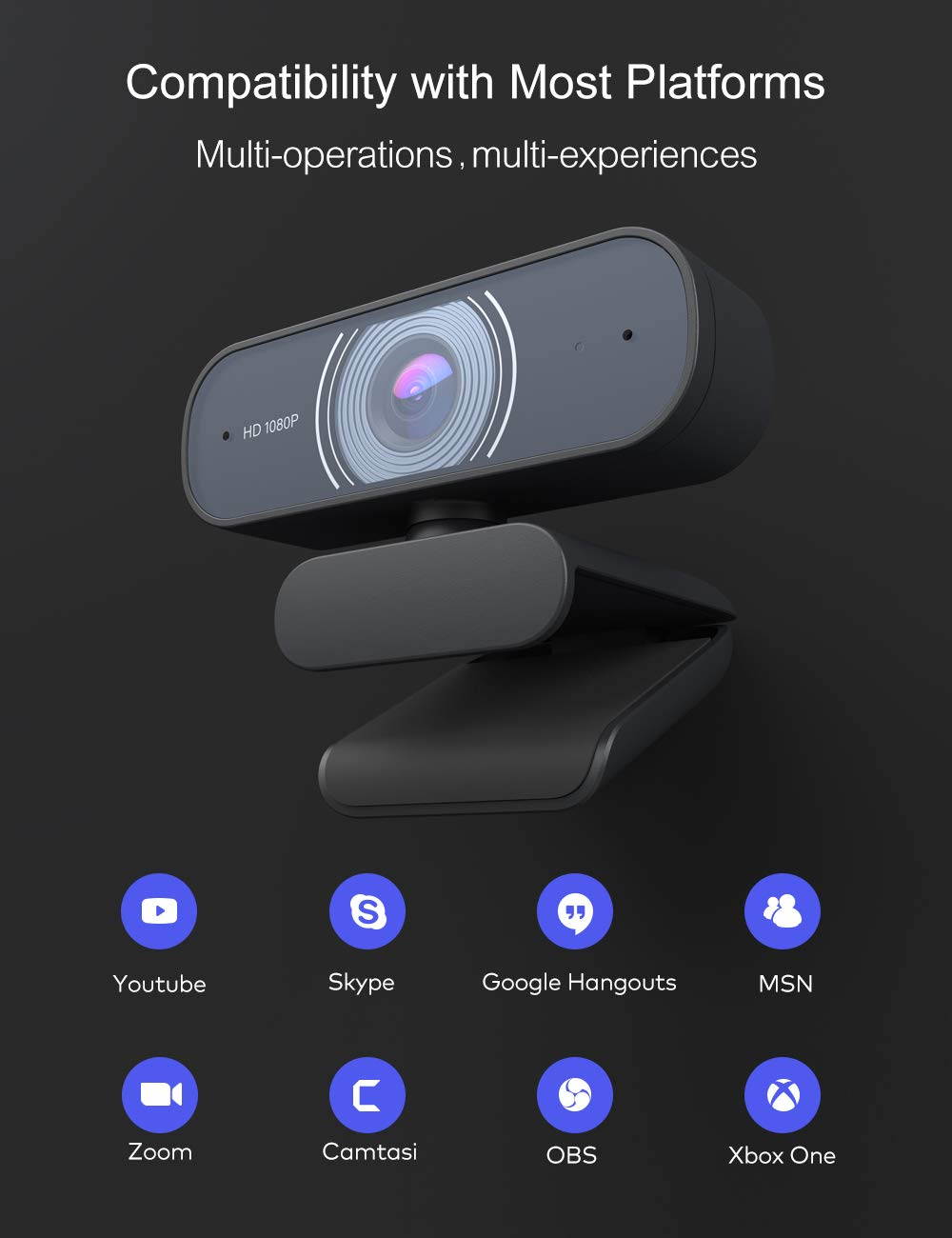 Webcam with Microphone, 1080P HD Webcam Streaming Computer Web Camera - USB Computer Camera for PC Laptop Desktop Video Calling, Conference