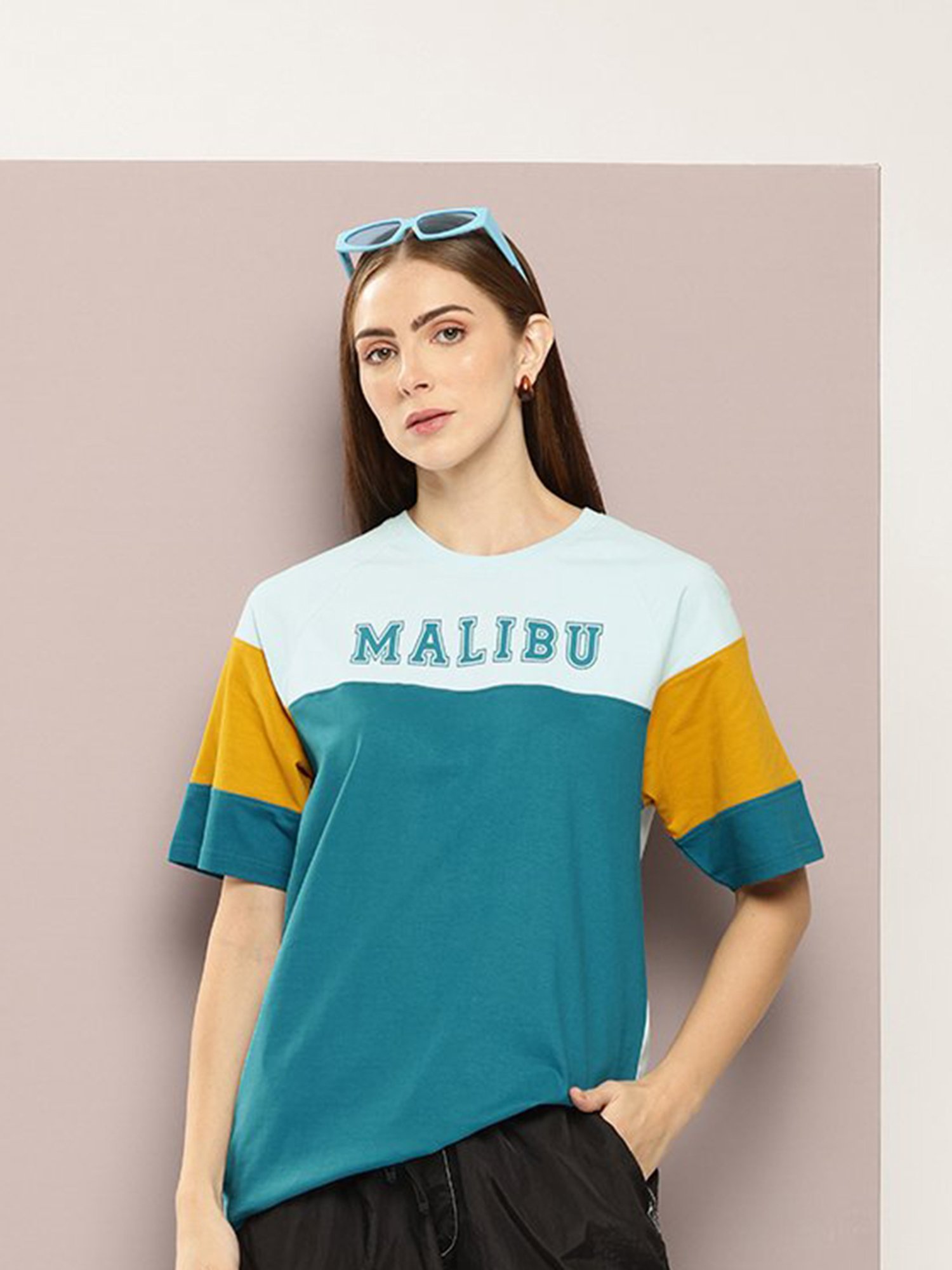 Dillinger Blue Cotton Graphic Print Oversized T-Shirt