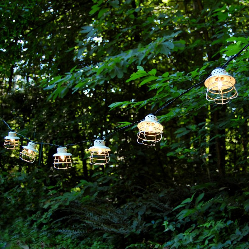 10 Lights Caged Metal Electric Café String Lights White