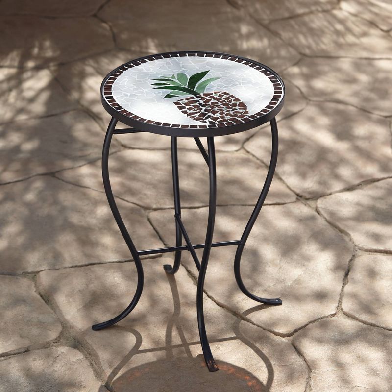 Teal Island Designs Beige Pineapple Mosaic Round Outdoor Accent Table