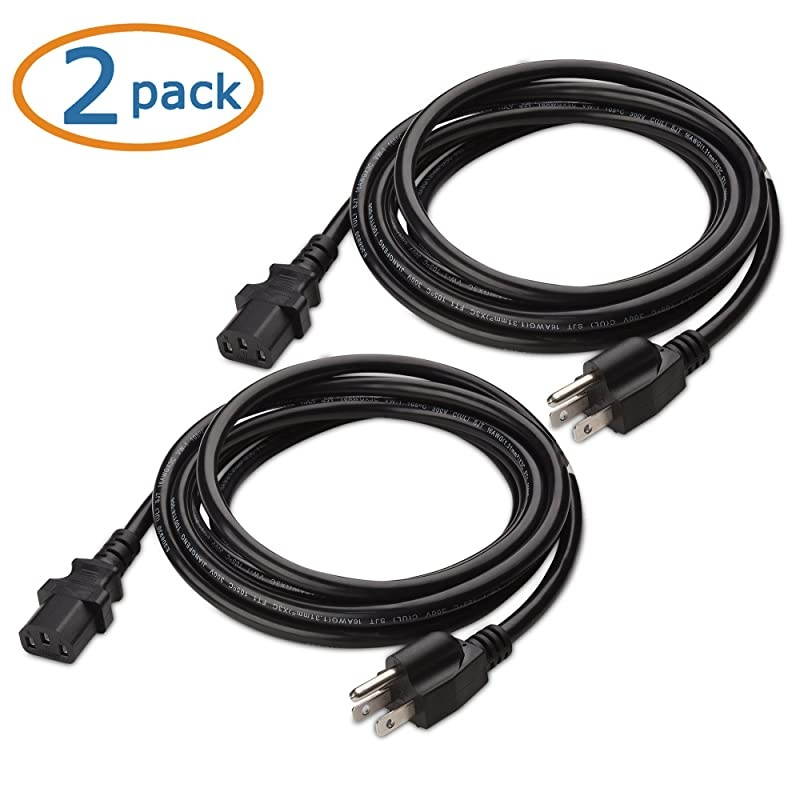 2Pack 16 AWG Heavy Duty 3 Prong Computer Monitor Power Cord in 10 Feet NEMA 515P to IEC C13