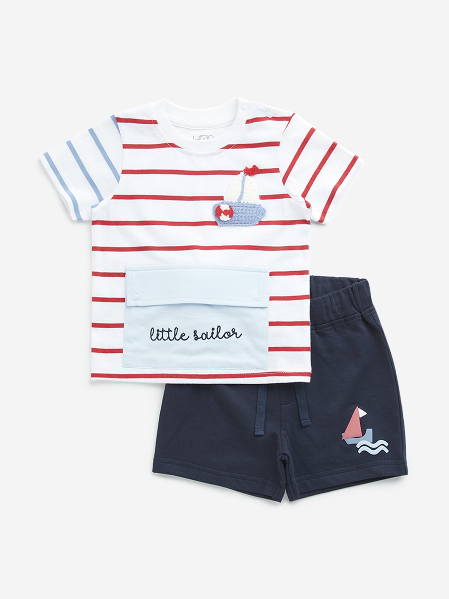 HOP Baby by Westside Multicolour Striped Cotton T-Shirt and Shorts Set
