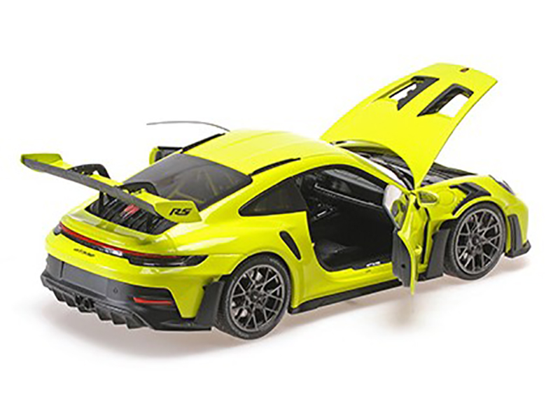 2024 Porsche 911 GT3 RS Acid Green with Carbon Top and Hood Stripes Limited Edition to 400 pieces Worldwide 1/18 Diecast Model Car by Minichamps