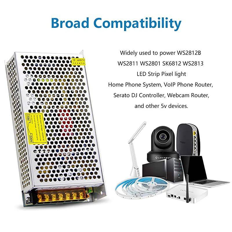 5V Power Supply 30A 150W ACDC Converter Adapter 110V 220V AC to DC 5 Volt 30 Amp Transformer LED Driver for WS2812B WS2811 WS2801 WS2813 SK6812 LED Pixel Strip Light Router CCTV Camera