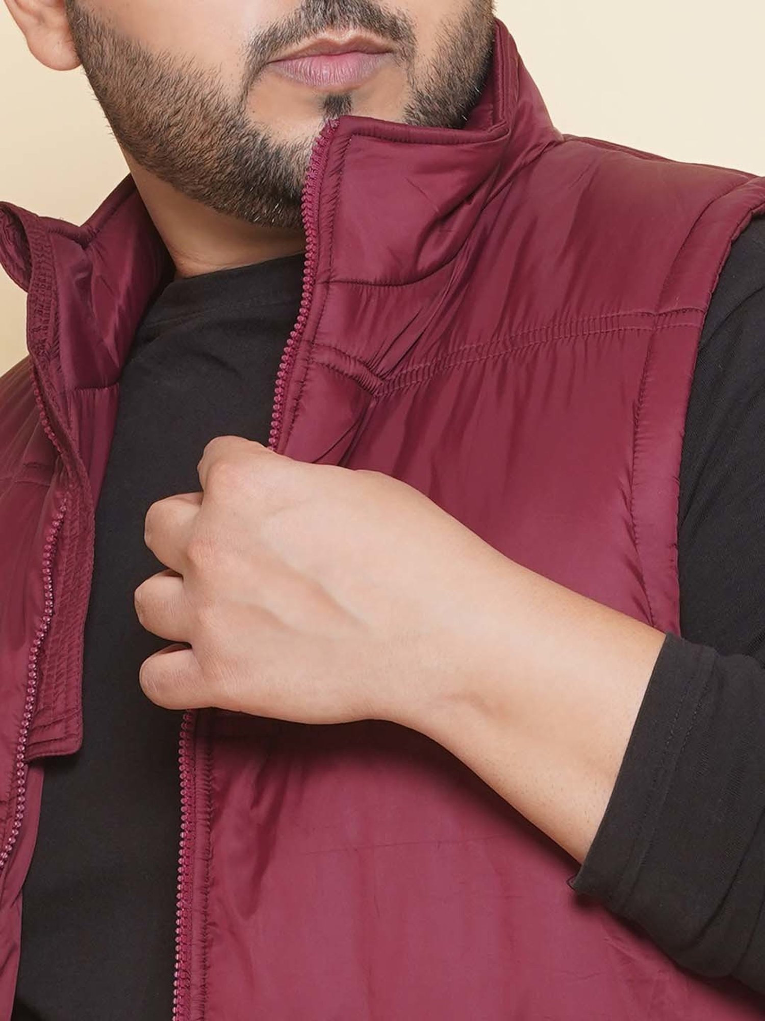 John Pride Wine Regular Fit Plus Size Padded Jacket