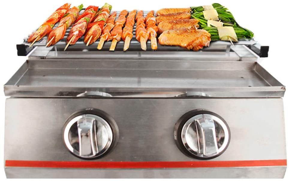 LOYALHEARTDY Small 2-head Stainless Steel Silver Gas Smokeless Grill Non-stick Pan with Steel Lid