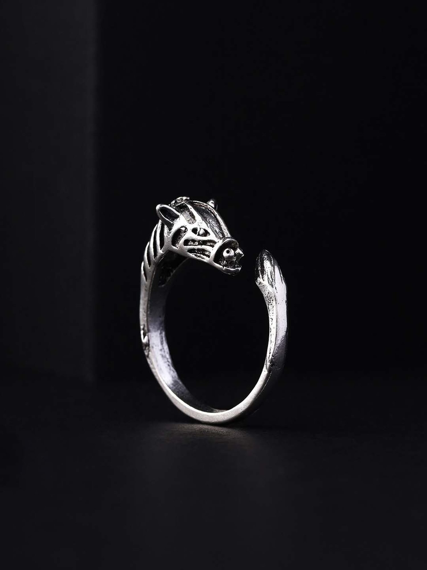 Bold by Priyaasi Horse Head Shape Equine Elegance Silver-Plated Ring for Men