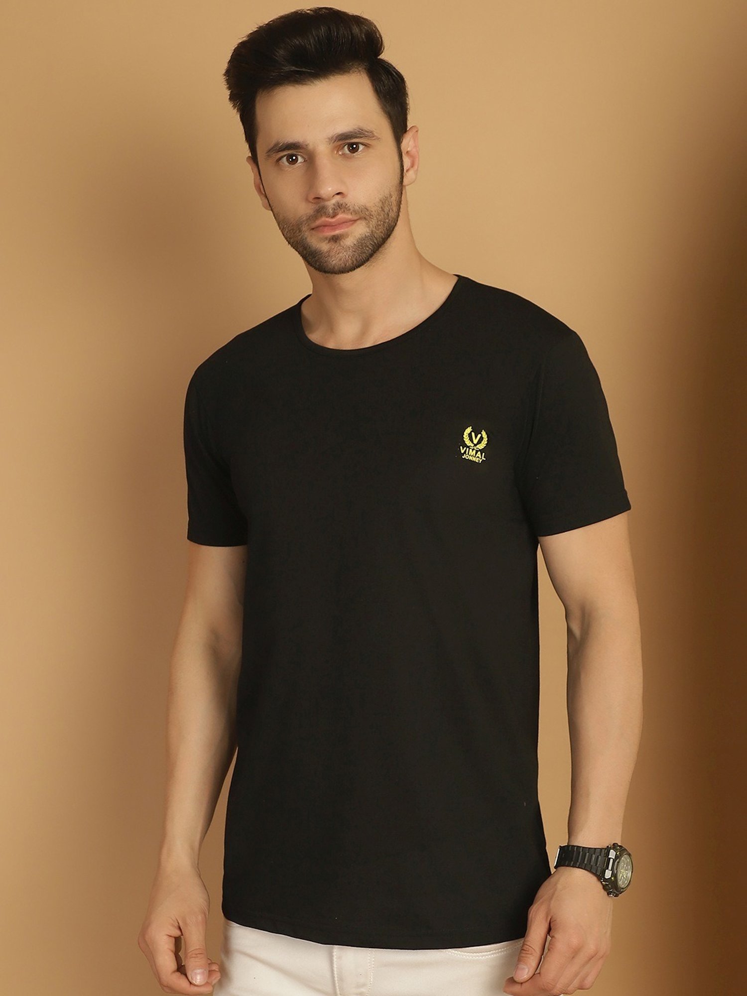Vimal Jonney Black & Red Regular Fit T-Shirt