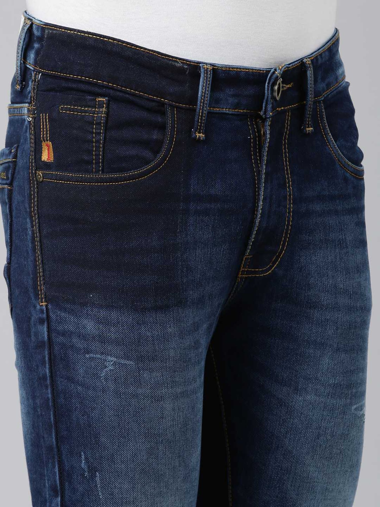 CINOCCI Denim Blue Cotton Slim Fit Jeans