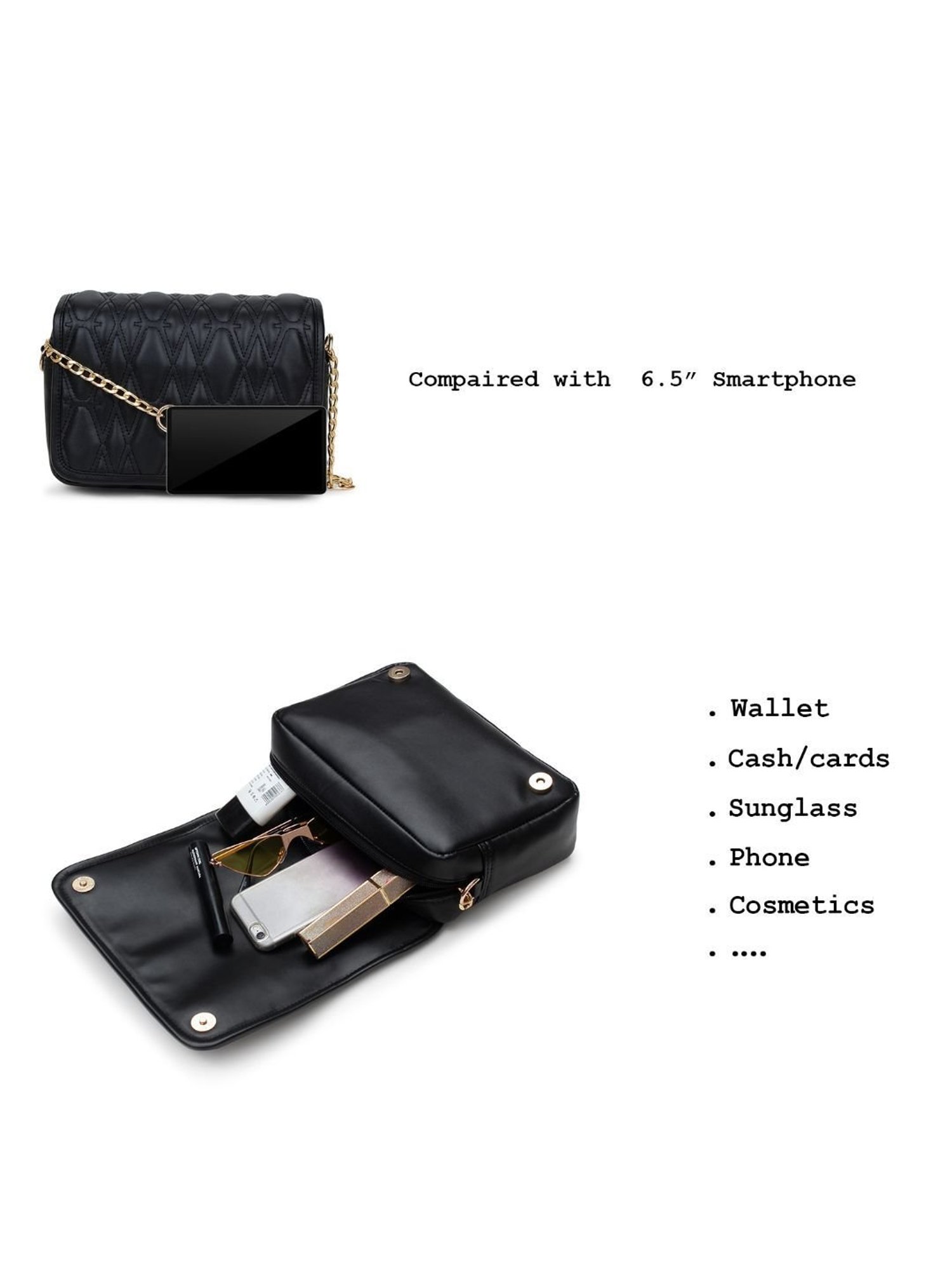 Yelloe Black Quilted Medium Cross Body Bag