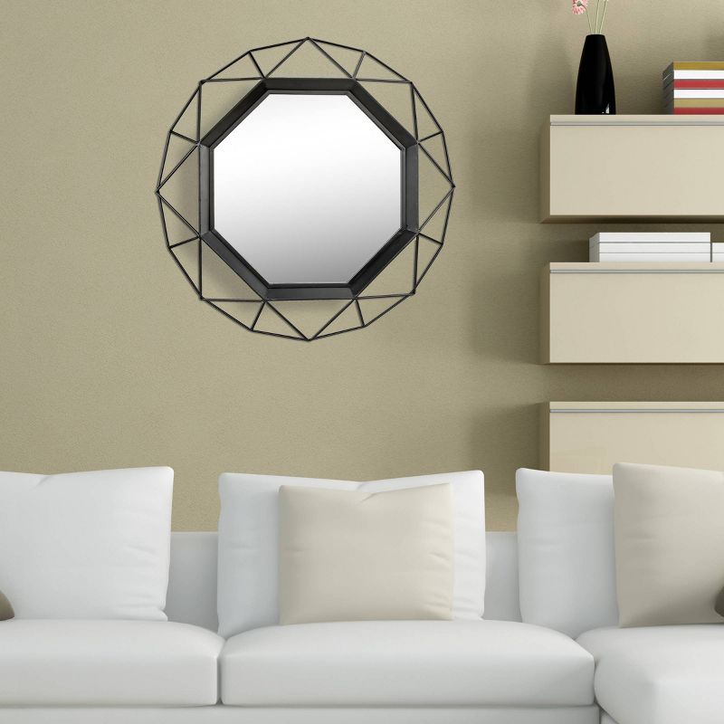 28.3" x 28.3" Metal Octagon Decorative Wall Mirror Black - Stonebriar Collection