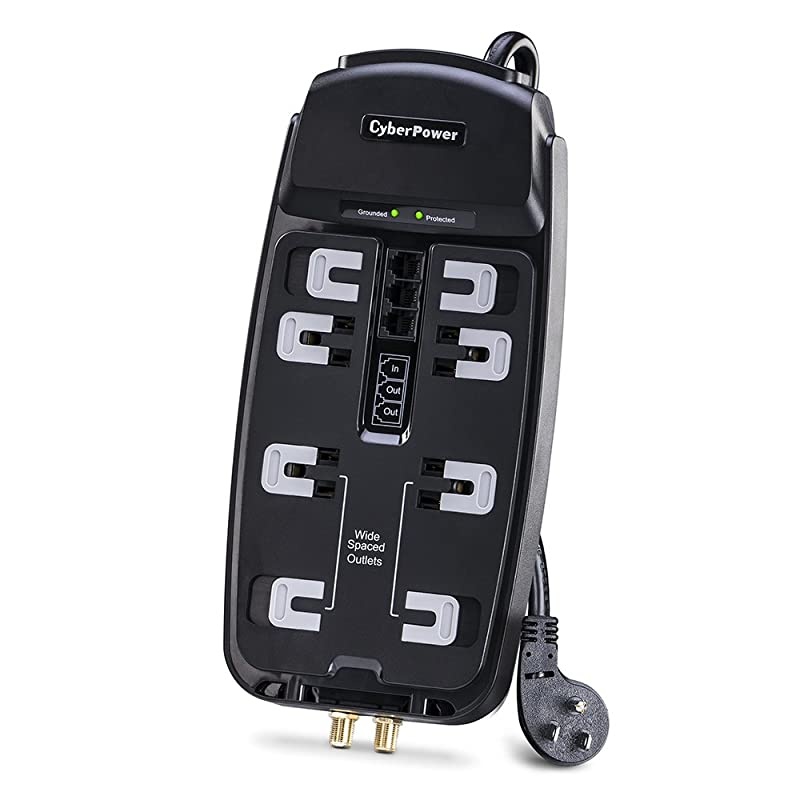 CSHT808TC Home Theater Surge Protector 2850J125V 8 Outlets 8ft Power Cord Black