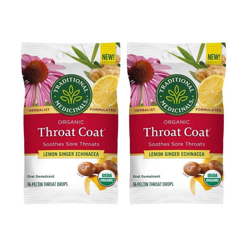 Traditional Medicinals Throat Coat Lemon Ginger Echinacea Lozenges - 2pk/16ct
